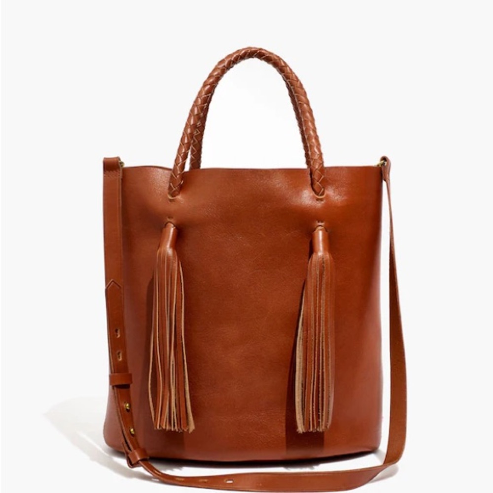 Madewell The Tasseled Bucket Bag Leather Purse Plus Leopard Print Strap